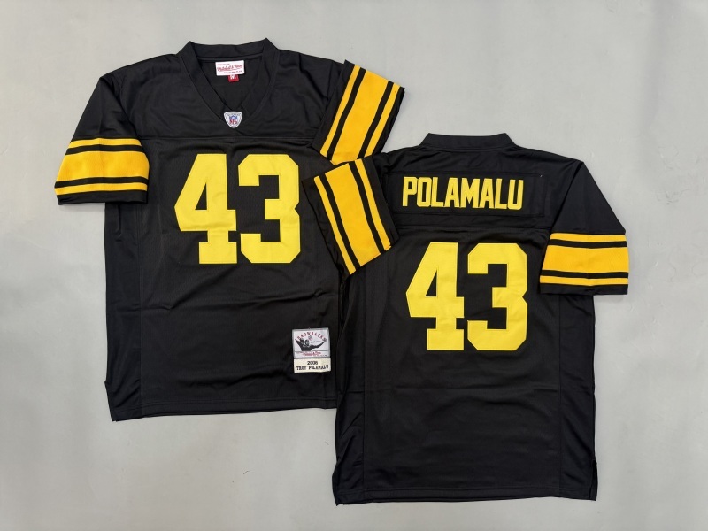 Men 2025 Pittsburgh Steelers #43 Polamalu black Throwback Limited NFL Jersey style 001